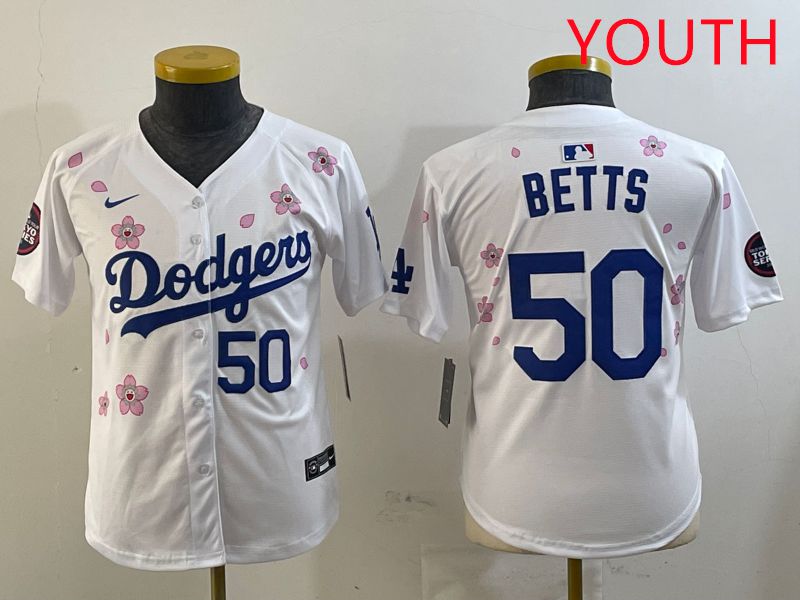 Youth Los Angeles Dodgers #50 Betts White Sakura Edition 2025 Nike MLB Jersey style 6
